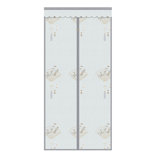 新中式高级遮挡隐私布门帘保暖防冷气魔术贴免打孔全磁条防尘帘子