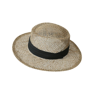 法式咸草编织草帽高级感老钱风轻奢礼帽沙滩镂空平檐优雅帽子女士