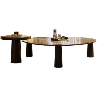 中古vintage茶几人造大理石威尼斯棕poliform实木三角形北欧日式