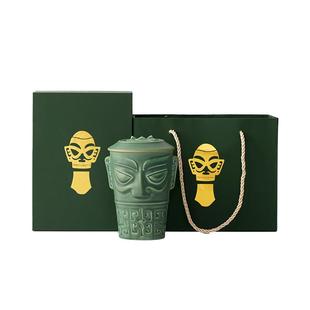 三星堆青铜面具创意陶瓷水杯咖啡杯复古家用马克杯文创纪念品礼物
