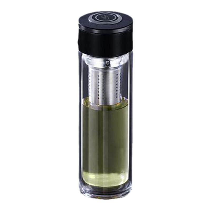 鉴朗车载高硼硅玻璃杯一键开盖男士茶水分离杯水杯女速开泡茶
