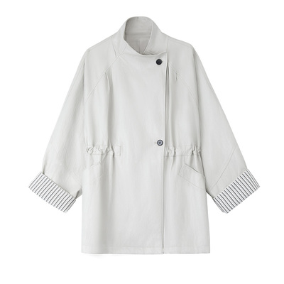 PAPERLLL辛间 飒然摩登 设计感大翻领收腰中长款皮风衣女气质外套