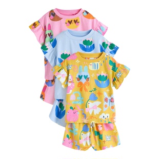 代购 NEXT女童纯棉短袖家居服 26夏季粉黄色儿童睡衣3套 9月-12岁