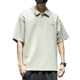 重磅日系潮牌山系印花短袖polo衫男宽松翻领t恤简约百搭休闲上衣