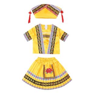 云南儿童佤族服装男女童少数民族蹈服装幼儿佤族黎族演出服葫芦丝
