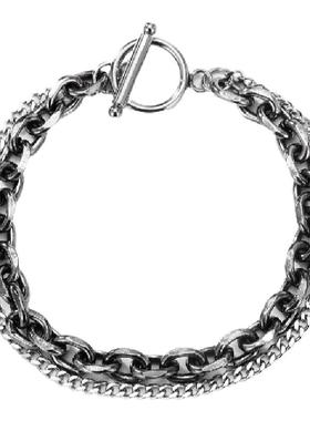 GENANX闪电潮牌小众设计2021新款黑银古巴链OT扣情侣款手链一对式