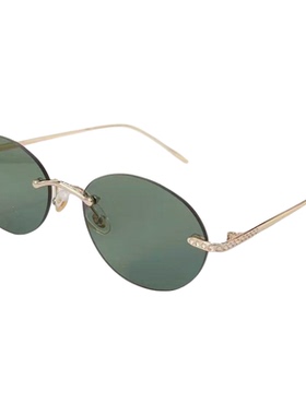 韩系老钱风镶钻椭圆防蓝光墨镜