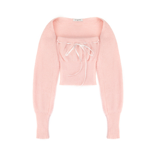 REOY Stu”金玟庭同款韩女温柔纯欲风粉色针织抹胸系带坎肩开衫