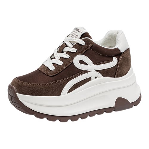 真皮厚底板鞋休闲女鞋松糕百搭德训老爹鞋增高轻便厚底学生运动鞋