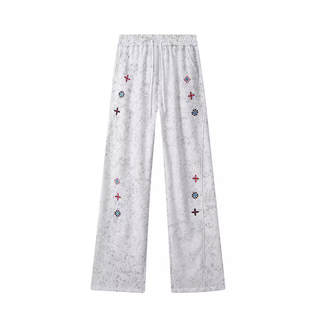 白灰色扎染卫裤男女款春秋季设计感刺绣弯刀裤美式斜切运动休闲裤
