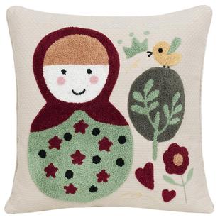 北欧可爱绣花沙发靠垫香芋谷色美式乡村鲁绣田园棉麻靠枕布艺抱枕