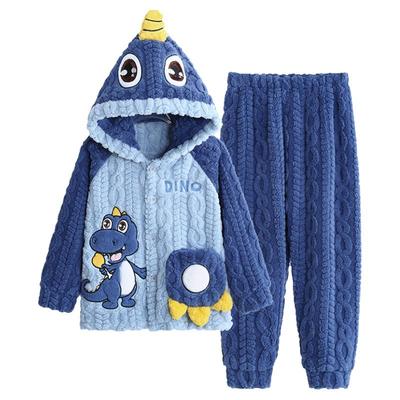 儿童睡衣秋冬加绒法兰绒卡通恐龙