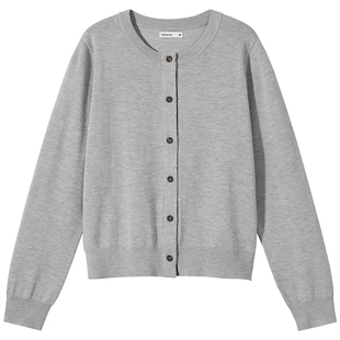 热风2026年春季新款女士基础针织开衫直筒型简约通勤风长袖打底衫