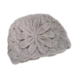 手工钩花包头帽遮白发毛线帽秋冬防寒保暖帽子女镂空针织帽瓜皮帽
