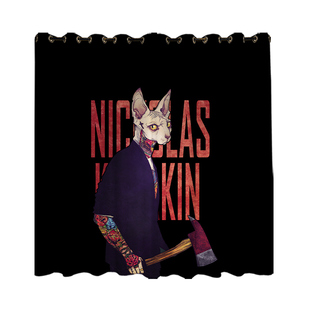 黑色社会猫新品雪尼尔罗马帘窗帘挂钩打孔潮男卧室全遮光客厅防窥