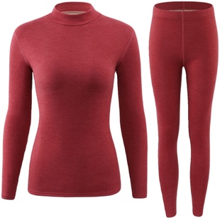 中高领羊毛蚕丝保暖内衣女套装加厚加绒德绒秋衣秋裤打底冬棉毛衫