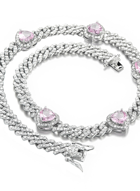 潮流项链嘻哈锆石爱心吊坠古巴链