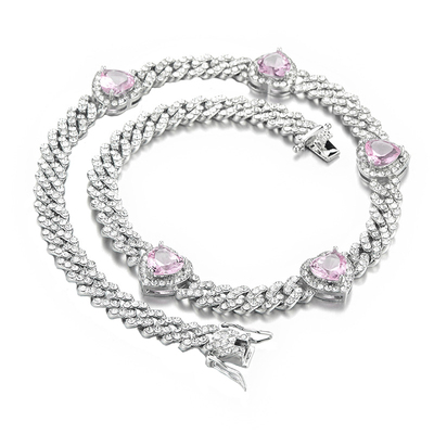 潮流项链嘻哈锆石爱心吊坠古巴链