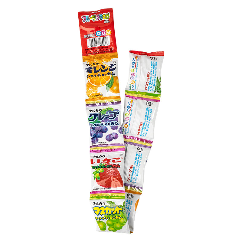 日本进口零食丸川口香糖缤纷什锦水果味草莓葡萄泡泡糖袋装8小包
