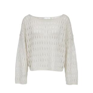 绫致ONLY2025春夏网眼钩织闪葱亮丝大领口设计落肩针织衫女