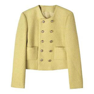 黄色小香风外套2024秋冬新款高级感气质名媛短款粗花呢外搭上衣女