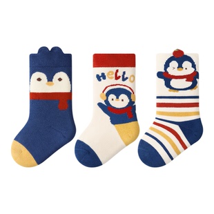 尼多熊宝宝袜子冬季加厚棉袜婴儿中筒袜加绒保暖毛圈袜儿童袜子男