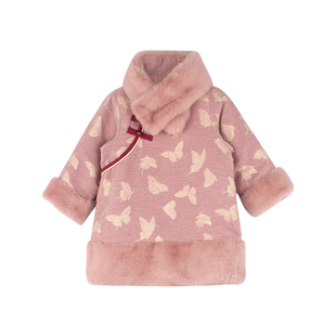 大耳象女童毛领旗袍裙冬季新款宝儿夹棉加厚拜年服保暖连衣裙子