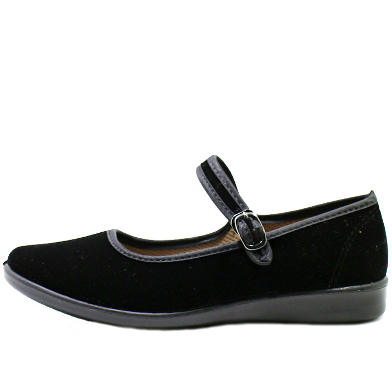 回力黑色平跟酒店迎宾广场舞女鞋