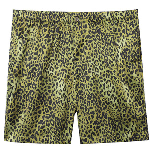 真丝睡裤男短裤薄款大码五分裤蚕丝豹纹印花纽扣男士家居裤可外穿