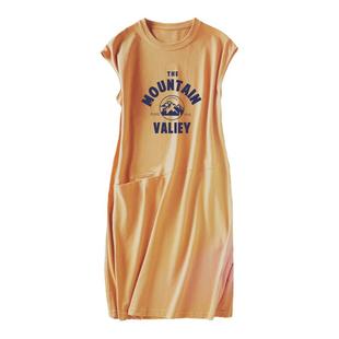 连衣裙女士无袖中长款过膝短袖薄款睡裙女宽松大码休闲显瘦家居裙