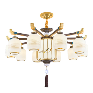 新中式吊灯朝下客厅灯餐厅灯饭店包间带风扇吊灯2025新款中山灯具