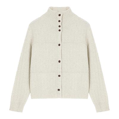 ROCOCO/洛可可高领简约百搭针织开衫女2025冬季慵懒风新款外套