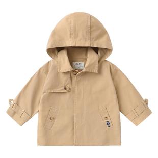 右欧男童风衣外套女童连帽上衣春秋季新款童装儿童短款英伦风大衣