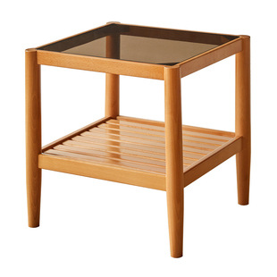 轻奢沙发边几实木侧边柜卧室床头小方桌客厅玻璃小茶几家用置物桌