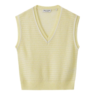 Marc O'Polo/MOP春季新款气质V领镂空时尚羊毛衫撞色针织衫背心女