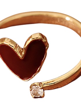 古婷红色爱心锆石戒指高级感