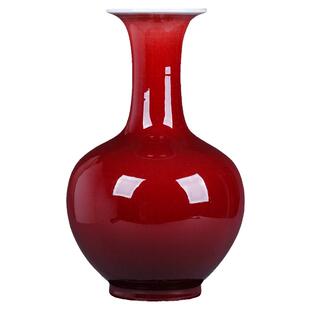 景德镇郎红釉陶瓷花瓶插花大号中式家居客厅电视柜装饰品摆件瓷瓶