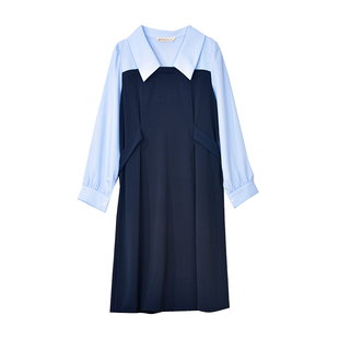 快乐屋孕妇通勤风连衣裙翻领假两件2026中长款遮屁股上衣春夏大码