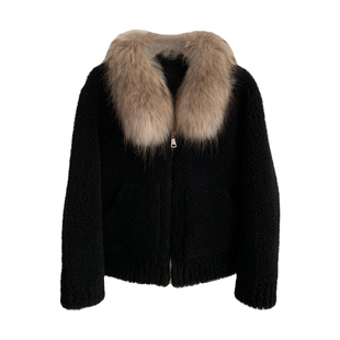 雪境漫游/真狐狸毛领100羊羔毛皮毛一体大衣加厚皮草女冬毛毛外套