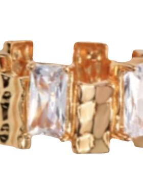 法式小众高级感交错锆石戒指不规则矩形拼接金属宽版食指戒指环女