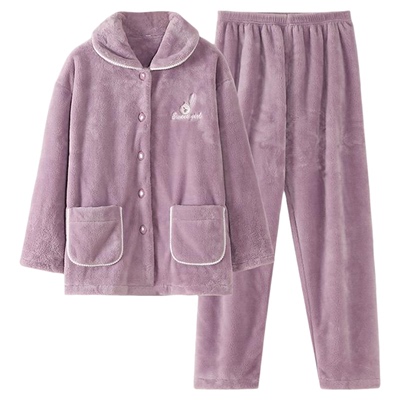 睡衣女冬季珊瑚绒加厚家居服套装