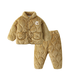 咔咔熊猫儿童衣服小童家居服加厚睡衣套装婴儿冬装秋冬宝宝两件套