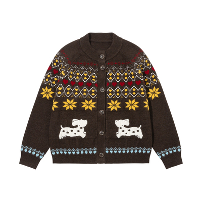 iSaluteU小狗费尔岛毛衣经典雪花氛围感撞色圆领针织开衫男女外套