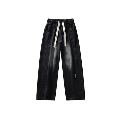 韦恩泽维尔宽松大码潮四季加肥加大松紧腰束脚休闲牛仔长裤男2561