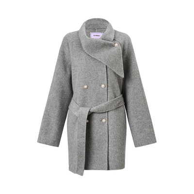MAXRIENY格雷系穿搭羊毛大衣25冬款浅灰高智感穿搭双面呢毛呢外套