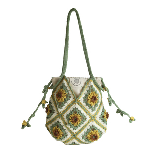 原创编织向日葵fafa小号手拎包编织材料包祖母格花片diy春日好礼