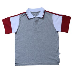 学生夏季校服班服浅灰短袖拼色两暗红杠棉质POLO衫男女同款可定制