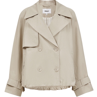 ONLY2025冬季新款通勤百搭花苞下摆显瘦插肩袖宽松短款风衣外套女