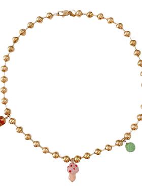 ettoi金珠彩色蘑菇琉璃项链