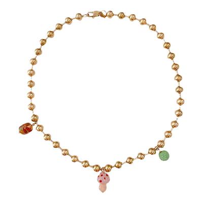 ettoi金珠彩色蘑菇琉璃项链